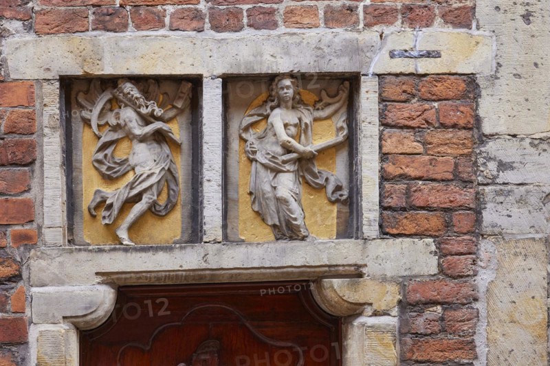 Relief in the lintel of a house in Boettcherstrasse in Bremen, Hanseatic city, federal state of Bremen, Germany, Europe