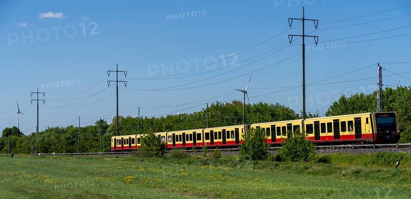 Suburban railway line in the landscape of Berlin Beech, Berlin, Germany, Europe