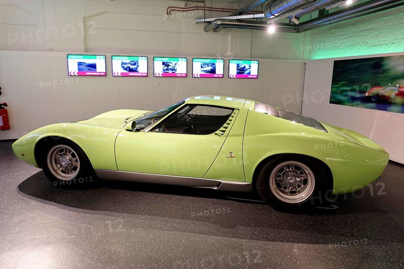Light green Lamborghini Miura P400, a symbol of Italian sports car elegance, AUTOMUSEUM PROTOTYP, Hamburg, Hanseatic City of Hamburg, Germany Europe