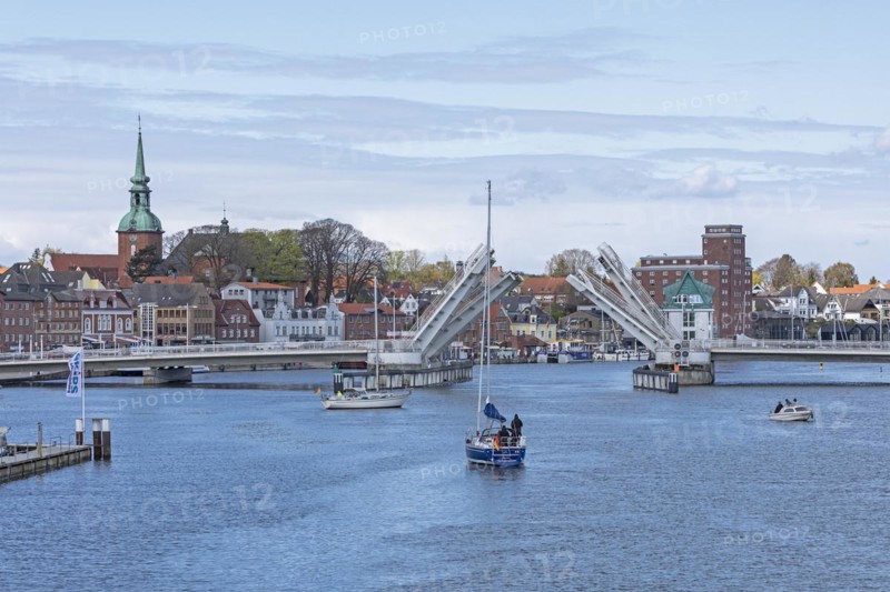 Bascule bridge is opened, Kappeln, Schlei, Schleswig-Holstein, Germany, Europe