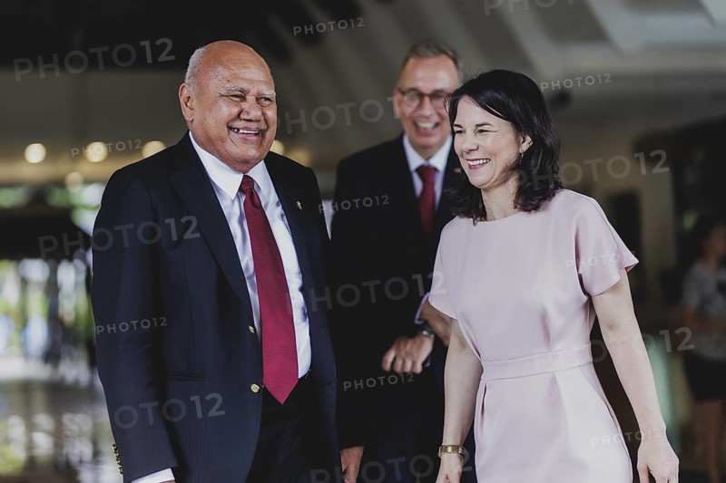 (R-L) Annalena Baerbock (Alliance 90/The Greens), Federal Foreign Minister, meets Viliame Gavoka, Deputy Prime Minister of Fiji, in Nadi, 5 May 2024. Baerbock is travelling to Australia, New Zealand and Fiji for political talks / Photographed on behalf of the Federal Foreign Office