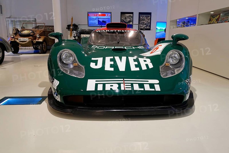 PORSCHE 911 GTI 98, A green Porsche racing car with Jever and Pirelli advertising in a museum, AUTOMUSEUM PROTOTYP, Hamburg, Hanseatic City of Hamburg, Germany Europe