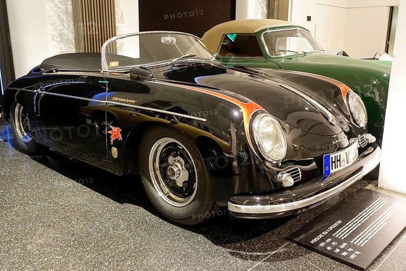 PORSCHE 356 A SPEEDSTER, Elegant black Porsche Cabriolet vintage car in an exhibition, AUTOMUSEUM PROTOTYP, Hamburg, Hanseatic City of Hamburg, Germany Europe