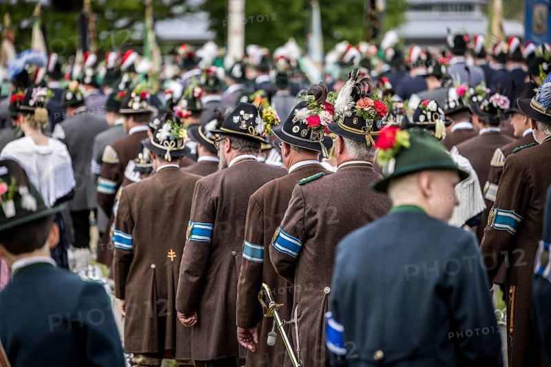 Patron saint's day, 2024, patron saint, festival, mountain marksmen, customs, tradition, church, celebration, traditional traditional costume, nostalgic, hat, hat jewellery, May, 2024, lenggries, Bavaria, Germany, Europe