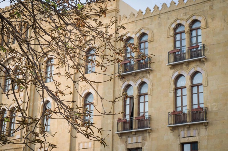 Center of Beirut, capital of Lebanon, tree and classical architecture and characteristic of the country, Lebanese arches
