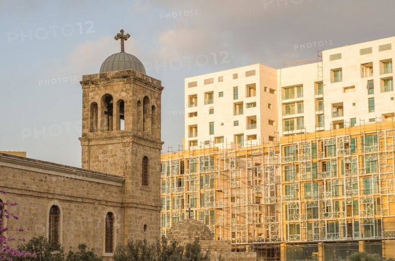 Center of Beirut, capital of Lebanon, tree and classical architecture and characteristic of the country, Lebanese arches