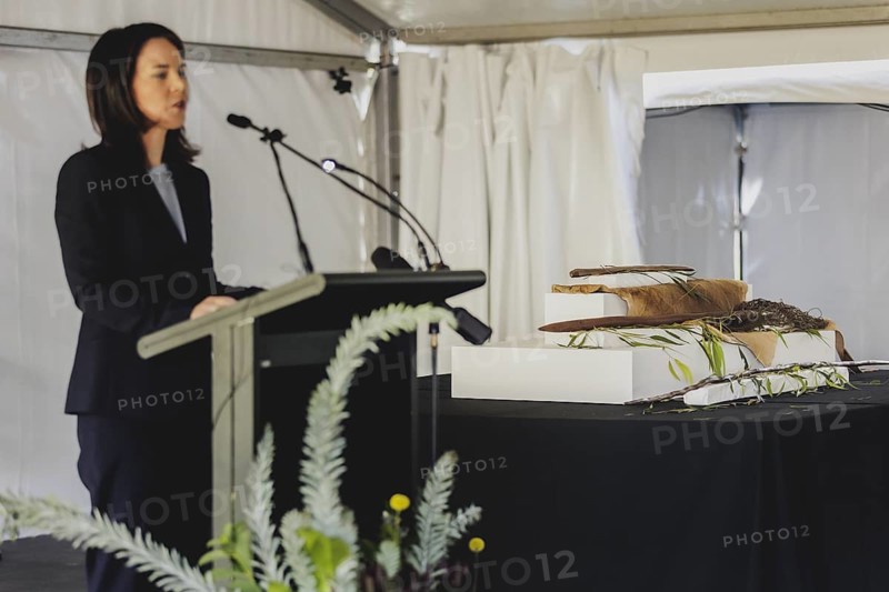 Annalena Baerbock (Buendnis 90/Die Gruenen), Federal Foreign Minister, photographed during the ceremony for the repatriation of cultural assets of representatives of the Kaurna people in Adelaide, 3 May 2024. Baerbock is travelling to Australia, New Zealand and Fiji for political talks / Photographed on behalf of the Federal Foreign Office