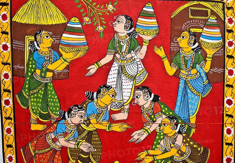 Cheriyal scroll painting, Telangana, India, traditional art, hindu mythology, vanishing tradition, Asia