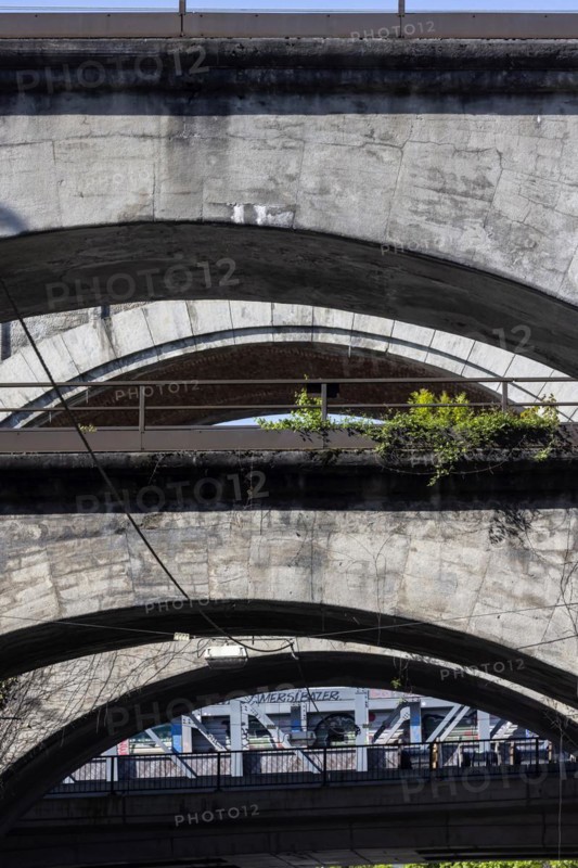 Railway bridges at Nordbahnhof, infrastructure of Deutsche Bahn AG, concrete arch bridges, Stuttgart, Baden-Wuerttemberg, Germany, Europe