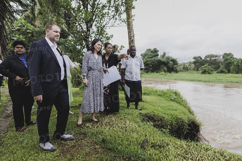 Annalena Baerbock (Buendnis 90/Die Gruenen), Federal Foreign Minister, photographed during a visit to the village with a briefing on the effects of flooding and land erosion in Vuniniudrovo, 06.05.2024. Baerbock is travelling to Australia, New Zealand and Fiji for political talks / Photographed on behalf of the Federal Foreign Office