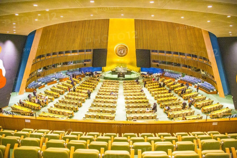 View from the visitors' gallery of the United Nations General Assembly Hall at the UN headquarters in New York
