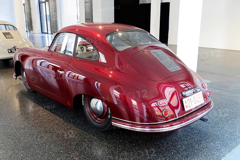 Rear view of a red Porsche 356 Coupe, exhibited in a car museum, AUTOMUSEUM PROTOTYP, Hamburg, Hanseatic City of Hamburg, Germany Europe