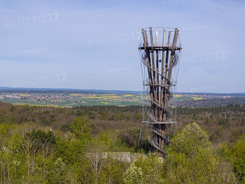 Schoenbuchturm, observation tower in Schoenbuch Nature Park, aerial view, Herrenberg, Baden-Wuerttemberg, Germany, Europe
