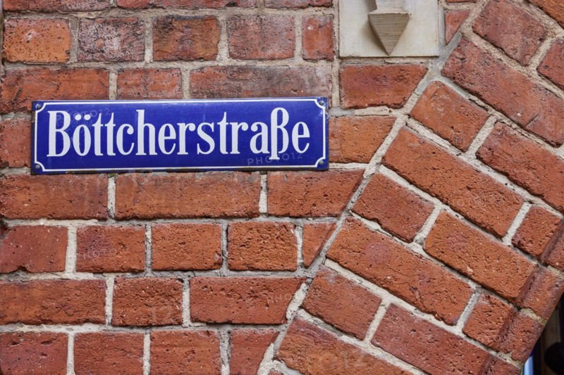 Street sign Boettcherstrasse on a brick facade in Bremen, Hanseatic city, federal state of Bremen, Germany, Europe