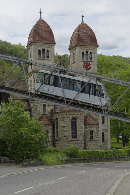 Mountain railway in Kuenzelsau, Talaecker, Greek Orthodox Church of Saints Constantine and Helena, Orthodox, church, funicular railway, Kuenzelsau-Talaecker, Kochertal, Kocher, Hohenlohe, Heilbronn-Franken, Baden-Wuerttemberg, Germany, Europe