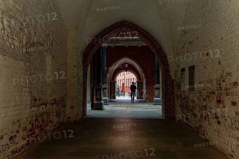 Passageway in the interior of Stralsund Town Hall, Mecklenburg-Vorpommern, Germany, Europe