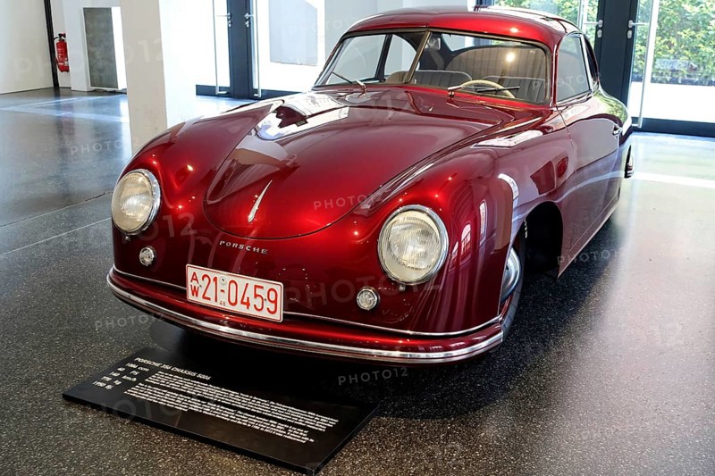 A red Porsche 356 Coupe on display, view of the front of the historic car, AUTOMUSEUM PROTOTYP, Hamburg, Hanseatic City of Hamburg, Germany Europe