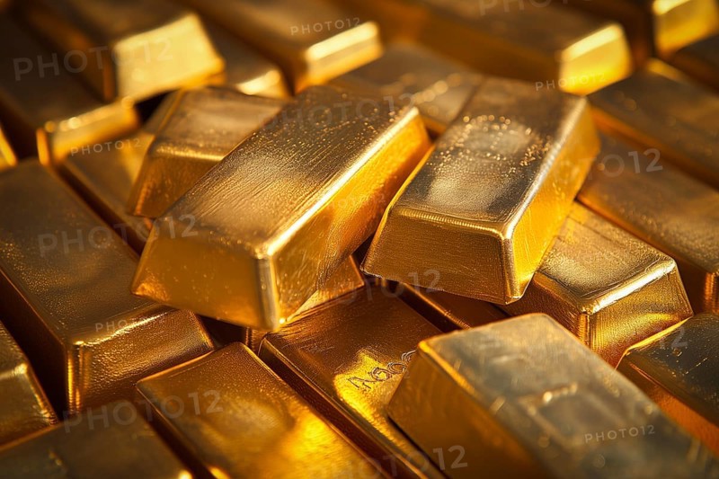 Banking finance concept background, pile of gold bars bullions ingots close up, AI generated