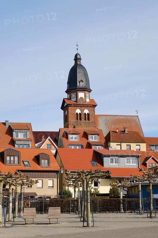 Town view with St. Mary's Church, Waren, Mueritz, Mecklenburg Lake District, Mecklenburg, Mecklenburg-Western Pomerania, Germany, Europe