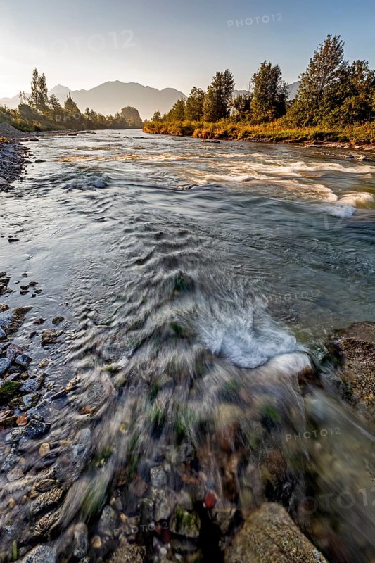 Rapids in the river, mountain landscape, morning light, Loisach, Alpine foothills, Bavaria, Germany, Europe