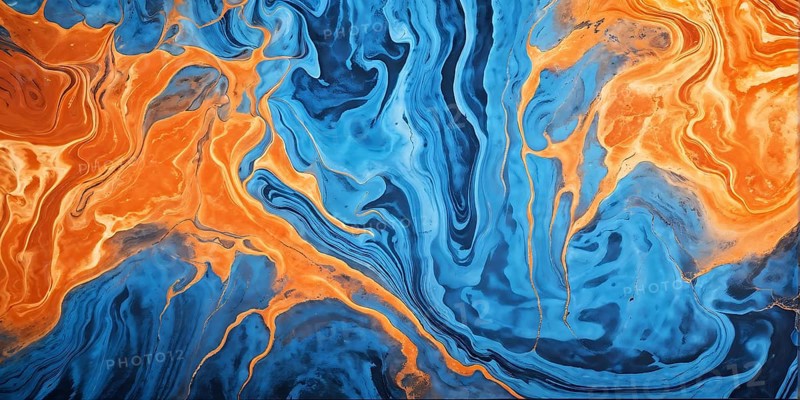 Marble textured blue and orange chalkboard as illustration background, AI generated