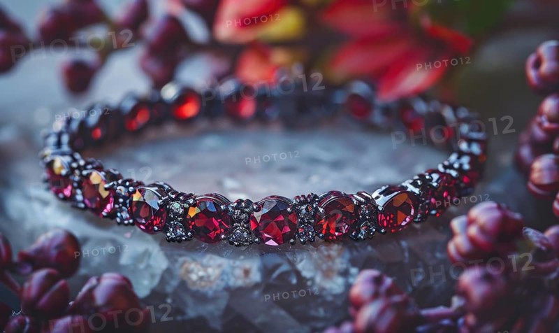 A bracelet crafted with rich garnet gemstones AI generated