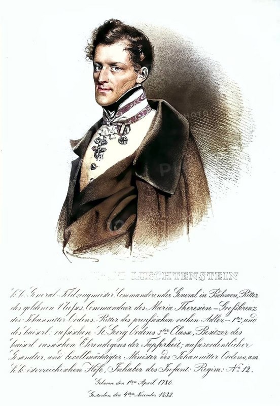 Alois Fuerst Liechtenstein (1780-1853), General of the Cavalry. Knight of the Golden Fleece, Historical, digitally restored reproduction from a 19th century original, Record date not stated