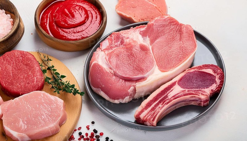Meat, raw pork, schnitzel and steak, AI generated, AI generated