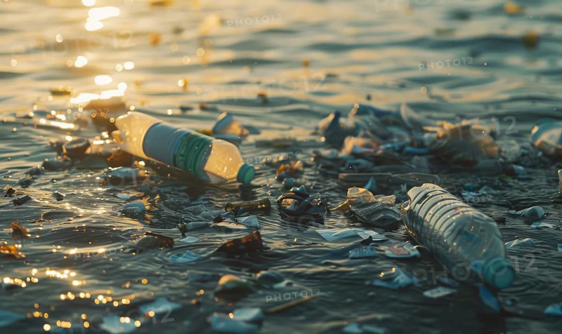 Plastic bags floating in the ocean water, environment and ecology AI generated