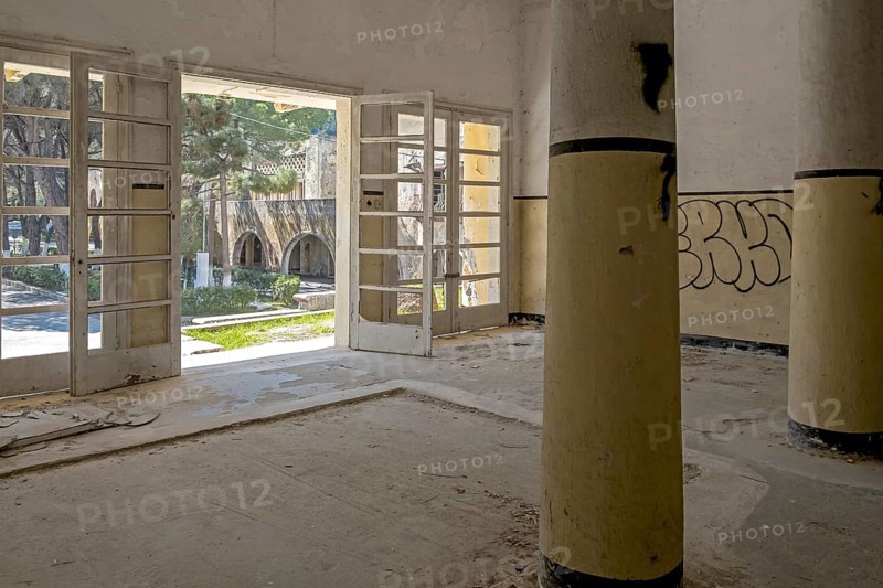 Ruins in the ghost town of Eleousa, former sanatorium for tuberculosis, Lost Place, Rhodes, Dodecanese, Greek island, Greece, Europe