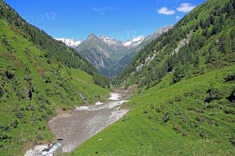 Lasnitzenalm with view of Grossvenediger, Praegraten, Tyrol, Austria, Europe