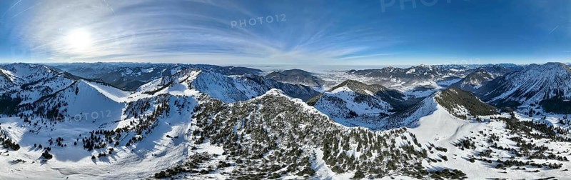 Winter, Alpine panorama with Aiplspitz, Schliersee and Mangfall mountains, Bavarian Prealps, Bavaria, Tyrol, Germany, Europe