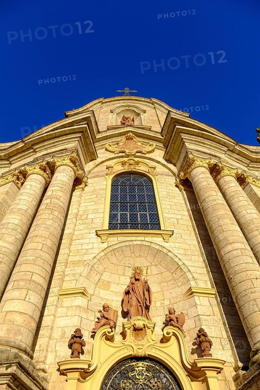 West facade, Zwiefalten Abbey, Zwiefalten Minster, Swabian Alb, Dobel Valley, Upper Swabia, Swabia, Baden-Wuerttemberg, Germany, Europe