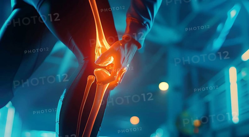 Illustration of knee pain. Concept of arthritis and sports trauma injury, AI generated
