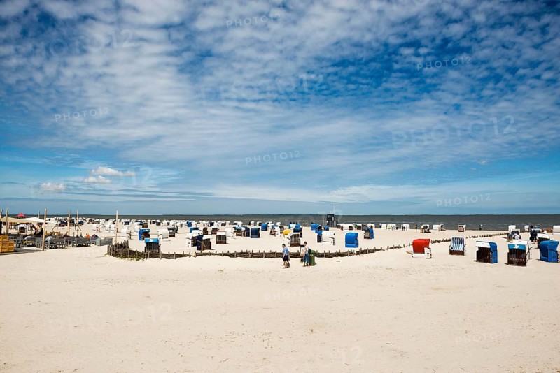 Beach chairs on the sandy beach, Harlesiel, Carolinensiel, East Frisia, Lower Saxony, Germany, Europe