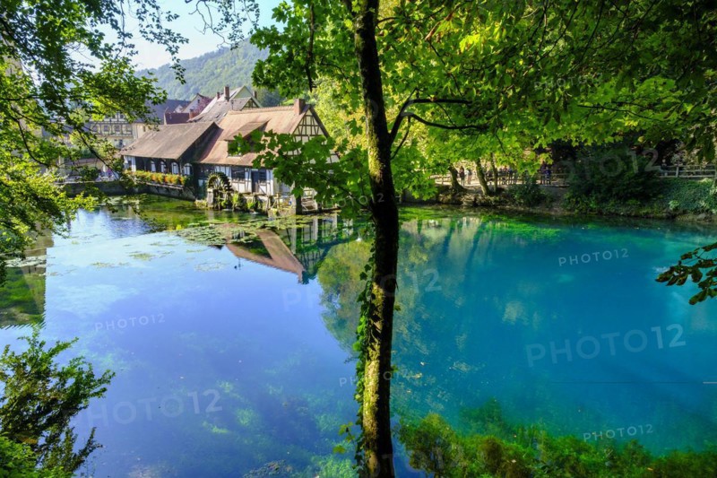 Hammerschmiede, mill, Blautopfhaus, at the Blautopf, Blaubeuren, Swabian Alb, Baden-Wuerttemberg, Germany, Europe