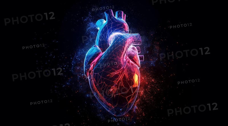 Hearth health cardiology concept with display that shows science research for heart diseases, AI generated