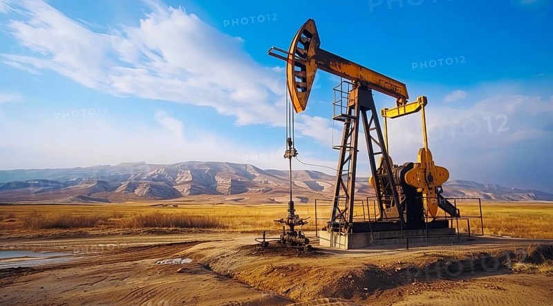 Large oil rig is in the desert. Concept of oil exploration, earth exploitation and corporate greed, AI generated