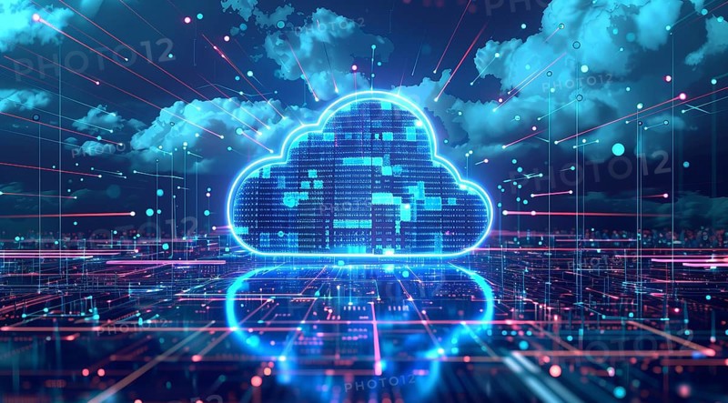 Cloud services concept and server farm supporting SAS cloud applications for enterprise clients, AI generated