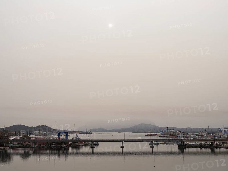 Sahara dust, Olbia harbour, Olbia, Sardinia, Italy, Europe
