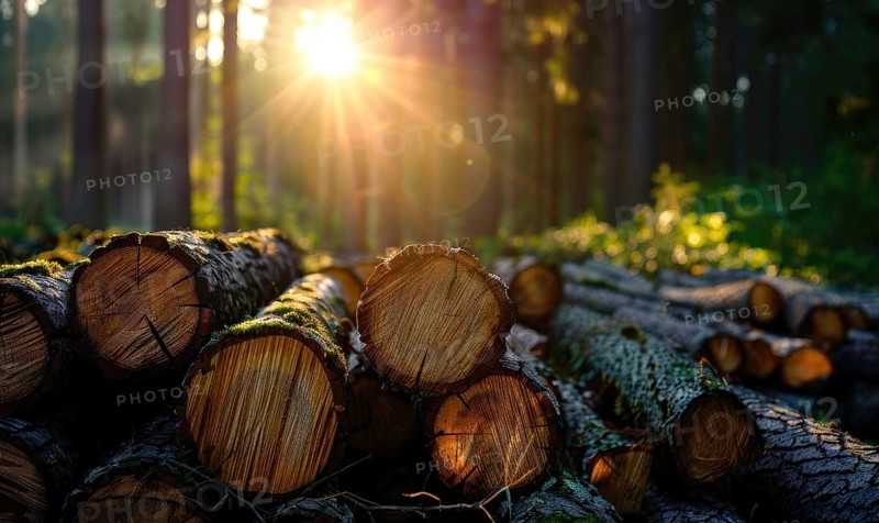 Logging, sawn logs closeup AI generated