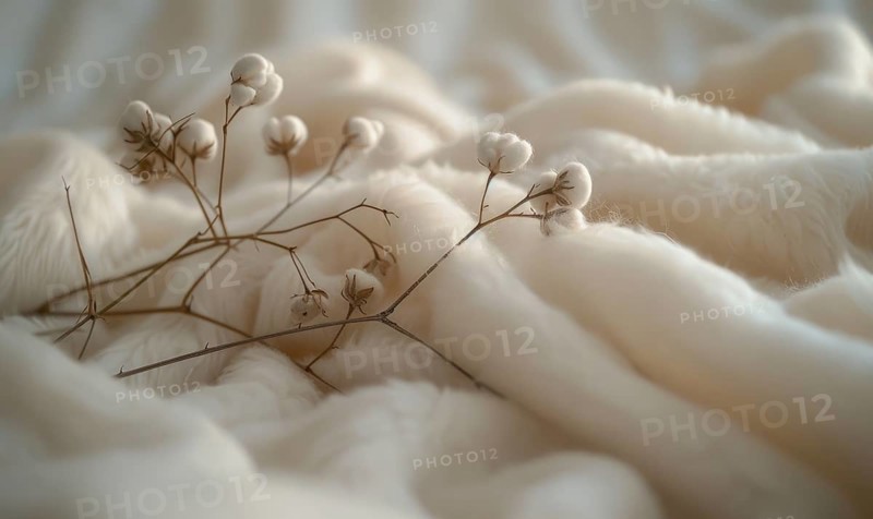 Cotton branch and soft cotton fabric in a soothing neutral tone AI generated