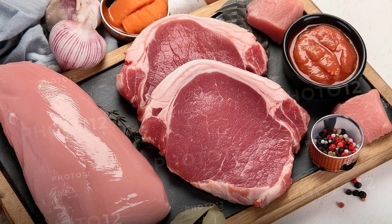 Meat, raw pork, schnitzel and steak, AI generated, AI generated