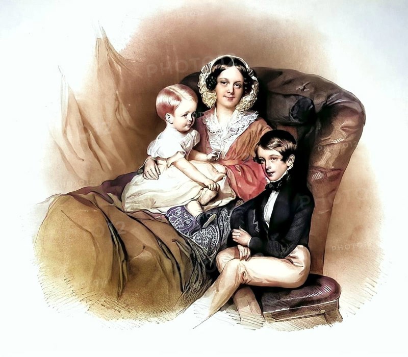 Aloisia Eleonore Schoenburg-Hartenstein (1803-1884) with children, Historical, digitally restored reproduction from a 19th century original, Record date not stated