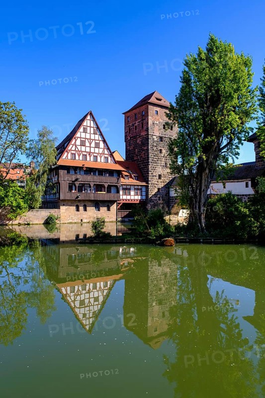 Water tower and wine barn, Maxbruecke an der Pegnitz, Nuremberg, Middle Franconia, Franconia, Bavaria, Germany, Europe