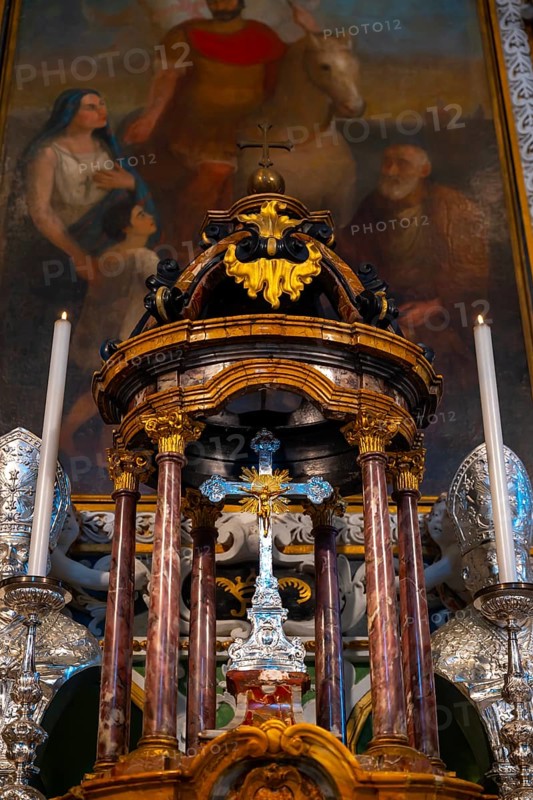 Beautiful Cross on Altar in the Church of San Nazzaro (Croglio) in Castelrotto, Ticino, Switzerland, Europe