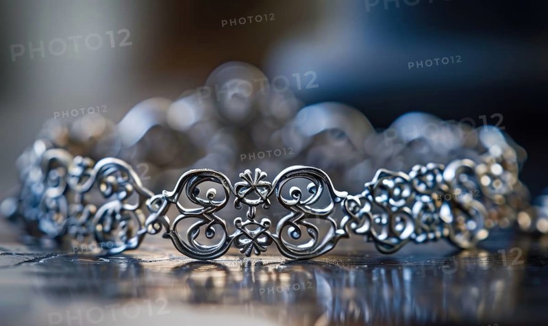 A delicate silver charm bracelet adorned with intricate filigree details AI generated