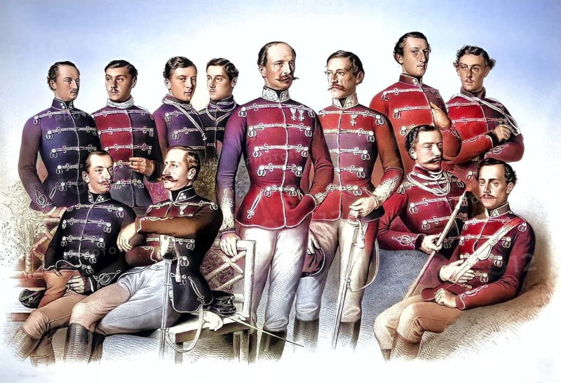 Officers of the Austro-Hungarian Monarchy, k. u. k.-Monarchie Hussar Regiment Count Nadasdy No. 9 within the Austro-Hungarian Landstreitkraefte, Historical, digitally restored reproduction from a 19th century original, Record date not stated