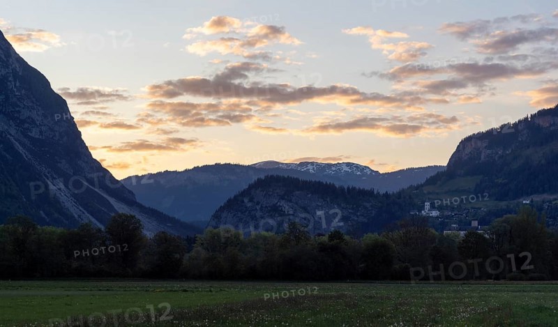 Evening clouds, church of Puergg, cot of Styria, near Irdning, Ennstal, Styria, Austria, Europe