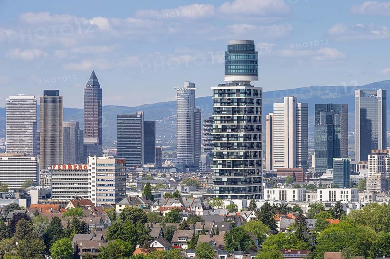 From the Goetheturm you have a clear view of the Henninger Tower and the Frankfurt banking skyline behind it, Goetheturm, Frankfurt am Main, Hesse, Germany, Europe
